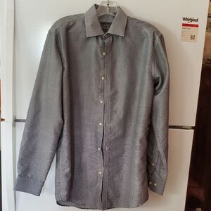 BLACK LABEL SLIM FIT plaid Long Sleeve  Men's Gray Dress Shirt Size M (34-35)